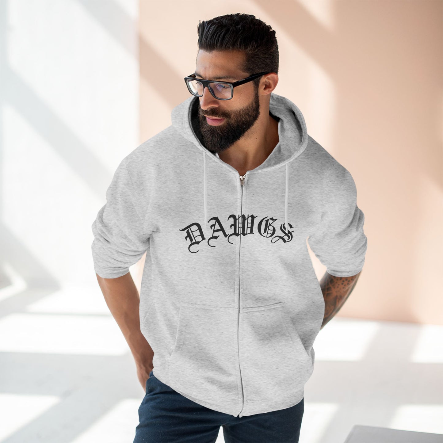 Dawgs Zip Hoodie — "DAWGS" Gothic Front & Crowned Dawg Back