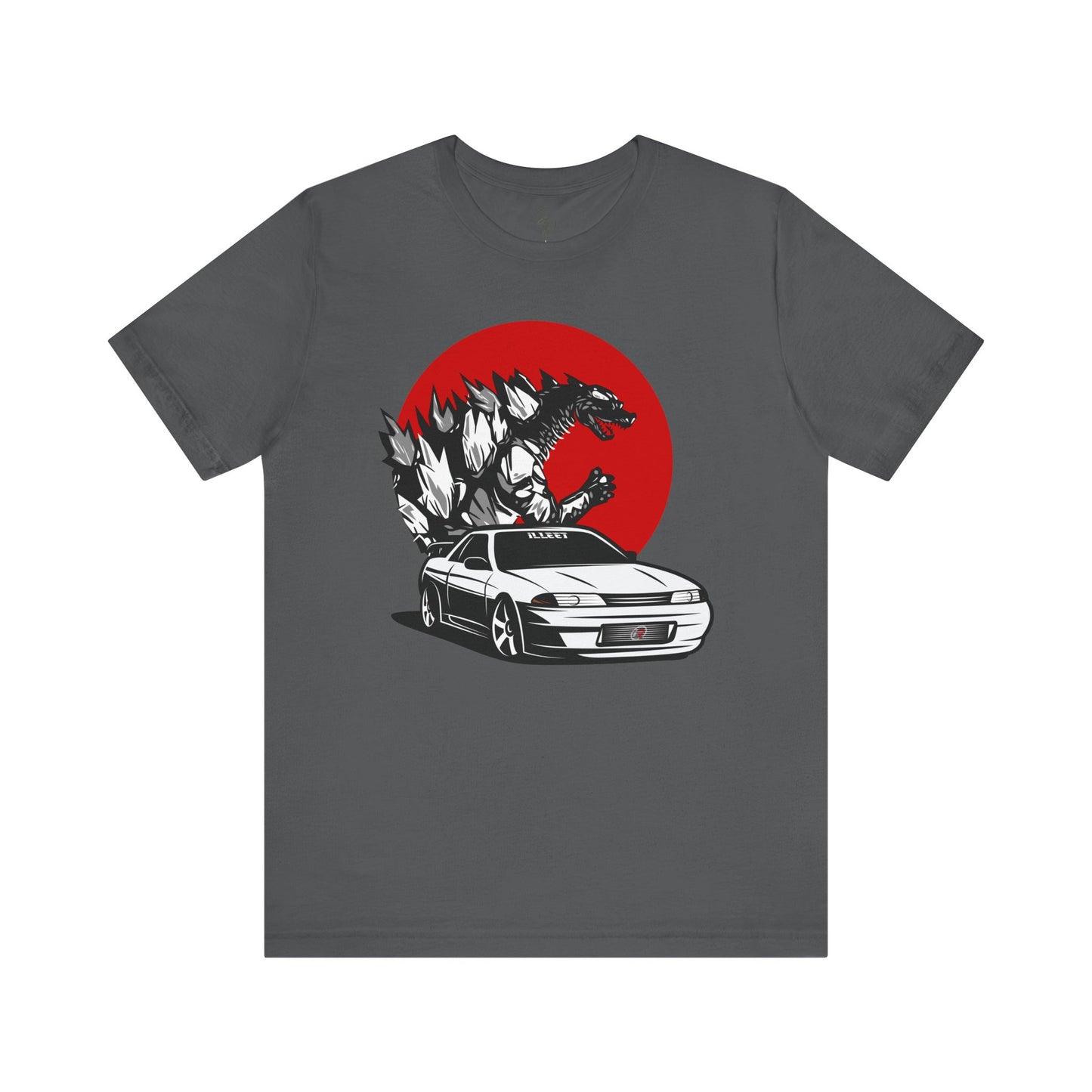 Embrace the Beast: White Skyline R32 and Godzilla T-Shirt!