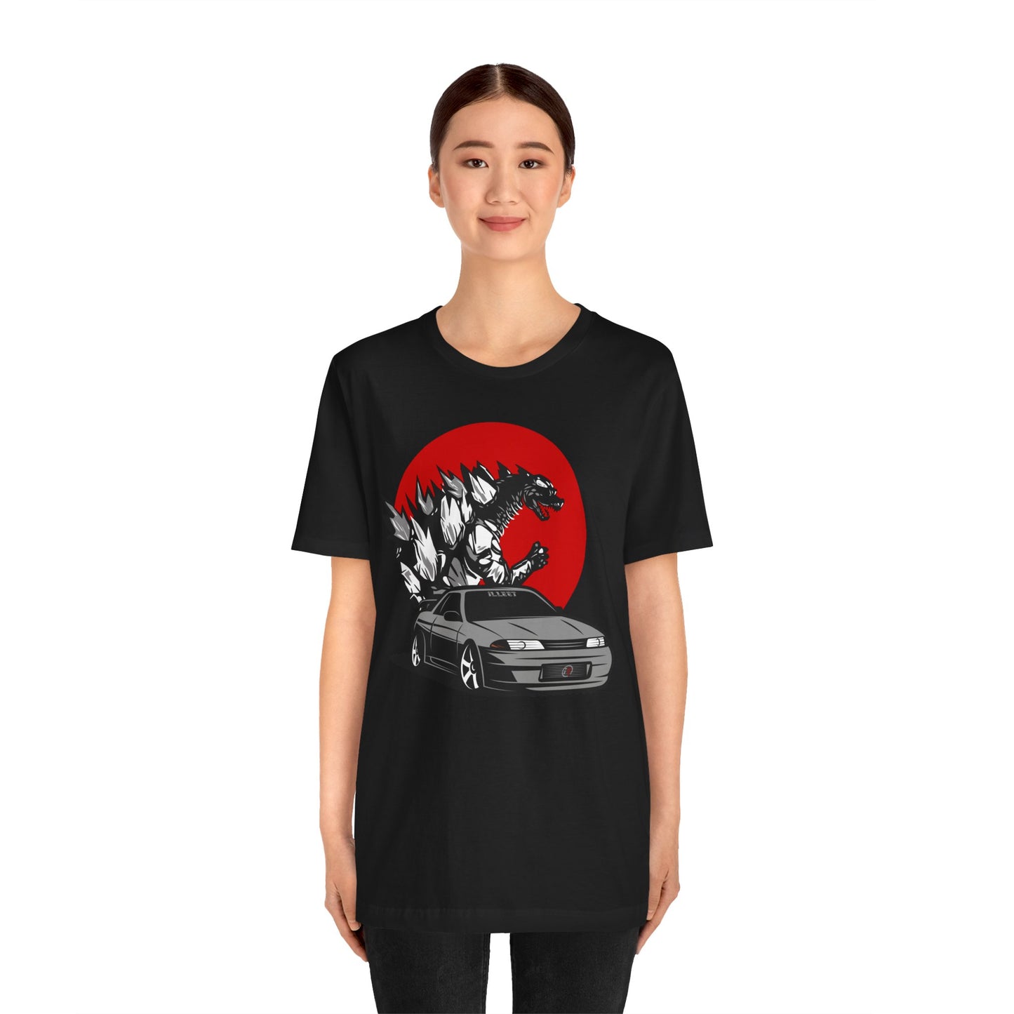 Unveil the Powerhouse: Gray Skyline R32 and Godzilla T-Shirt!