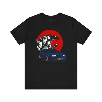 Unleash the Beast: Blue Skyline R32 and Godzilla T-shirt!