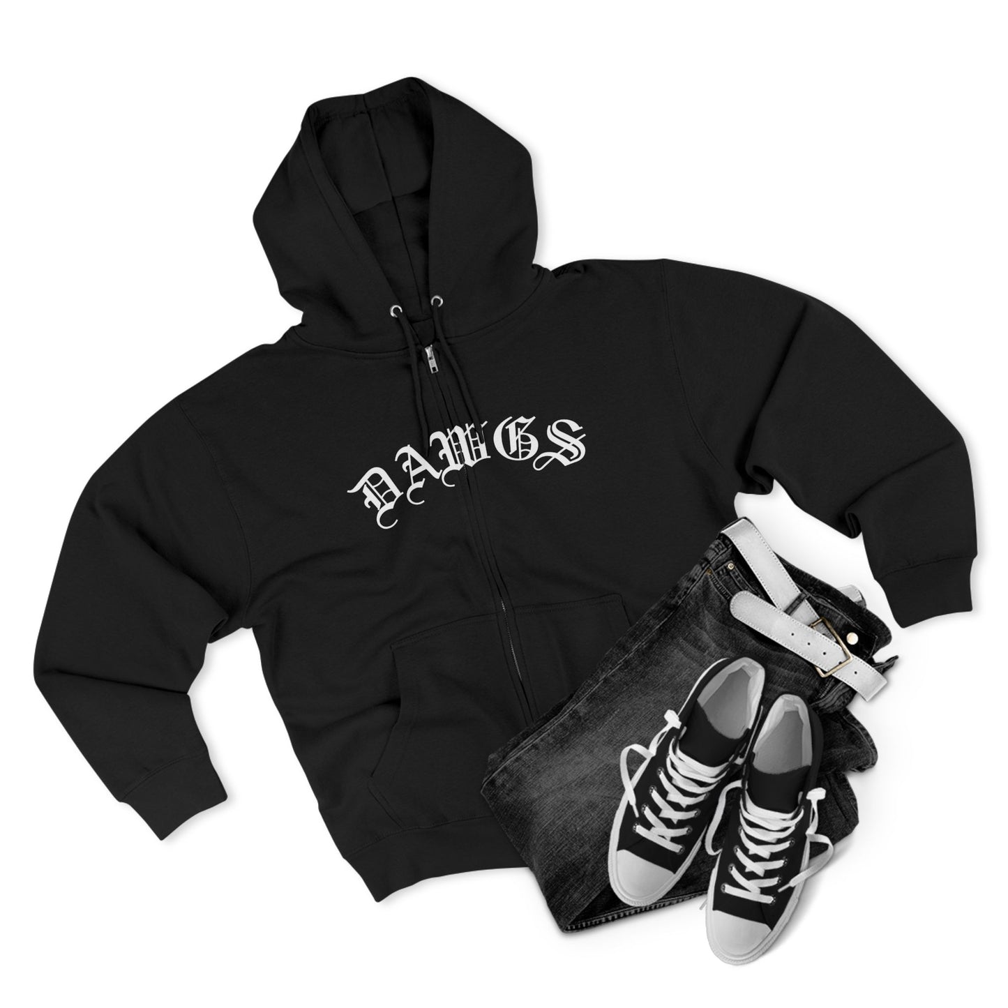 Dawgs Zip Hoodie — "DAWGS" Gothic Front & Crowned Dawg Back