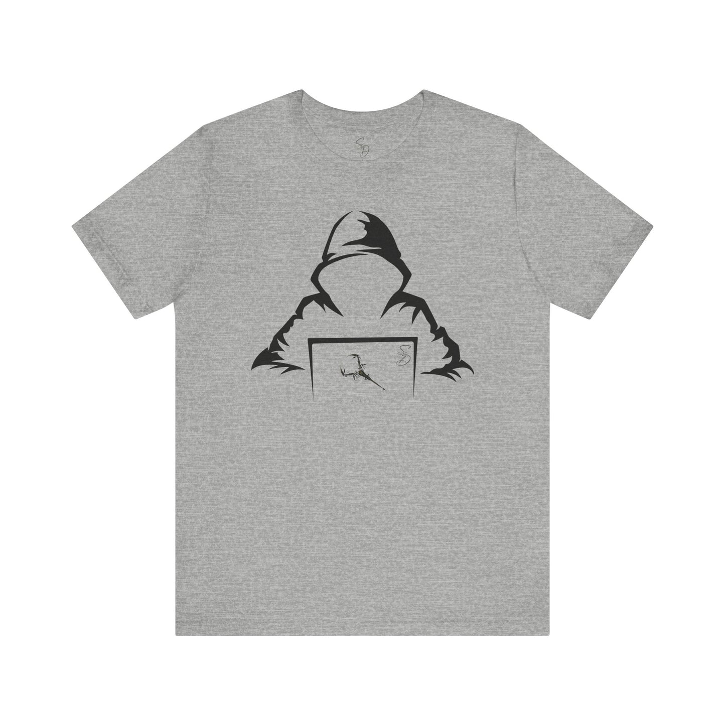 Unleash your inner coding connoisseur or IT guru with our electrifying tee featuring a figure cloaked in a hoodie