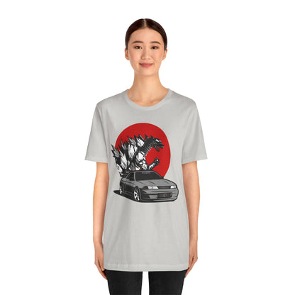 Unveil the Powerhouse: Gray Skyline R32 and Godzilla T-Shirt!