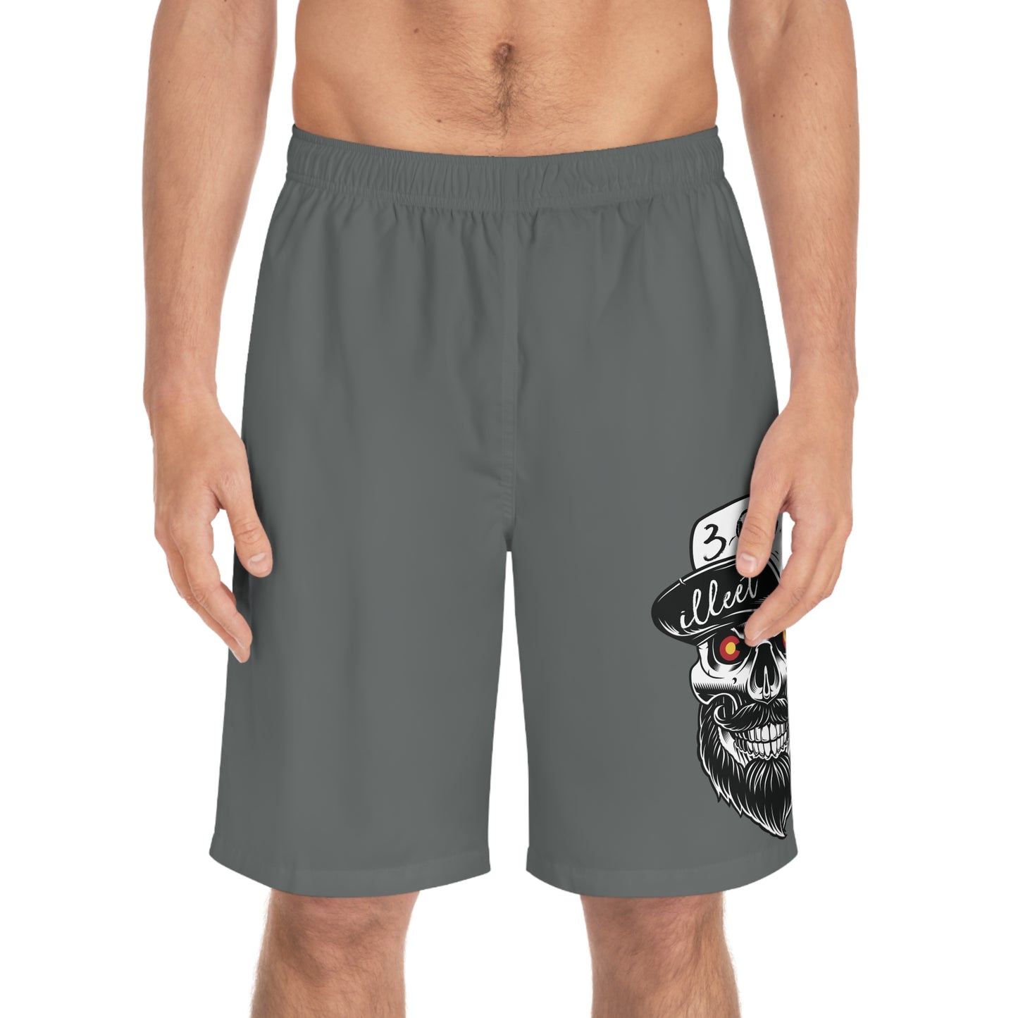 303 Skull Men's Board Shorts (Gray)