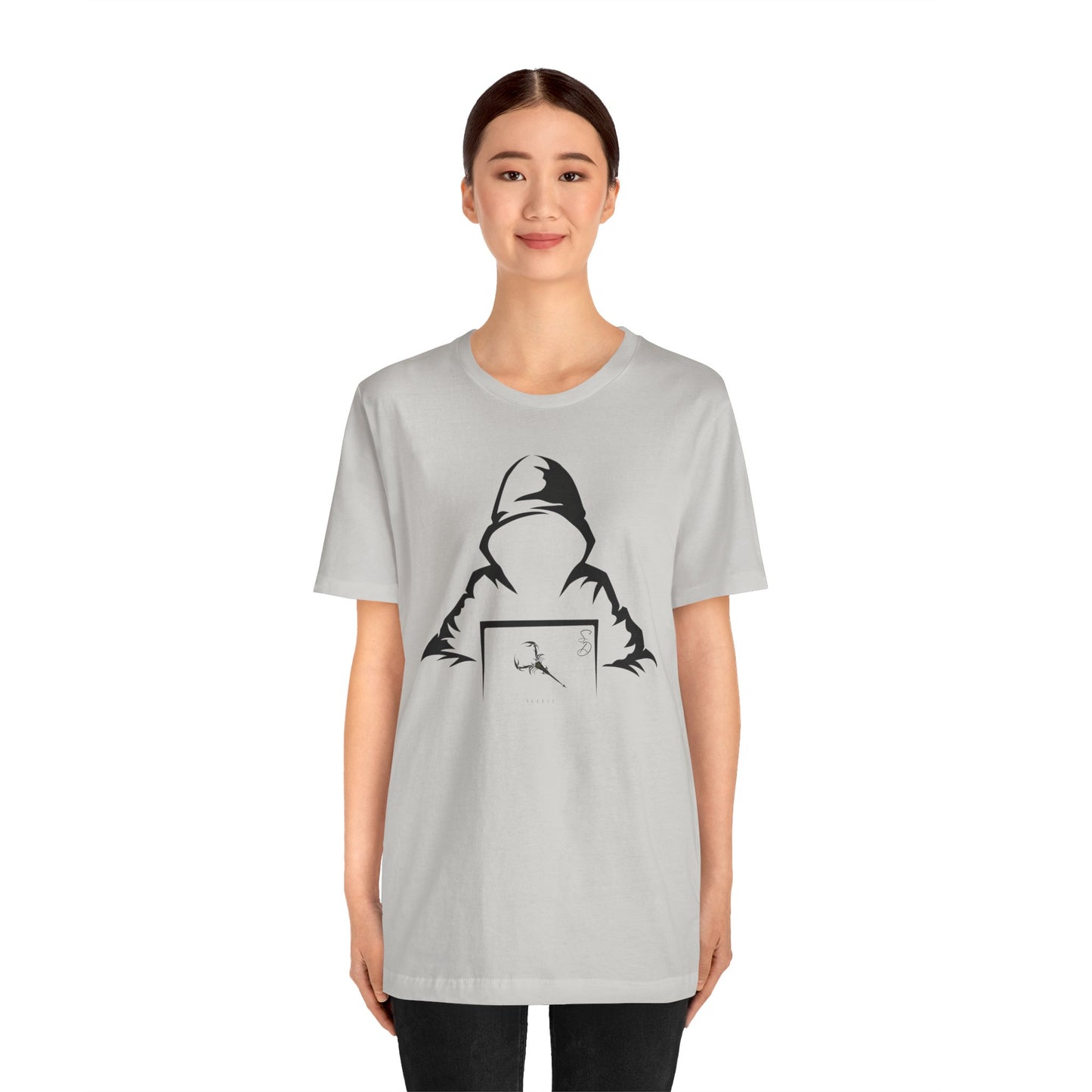 Unleash your inner coding connoisseur or IT guru with our electrifying tee featuring a figure cloaked in a hoodie