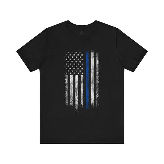 Stand Strong: Show your unwavering support for local law enforcement with this powerful Thin Blue Line tee.
