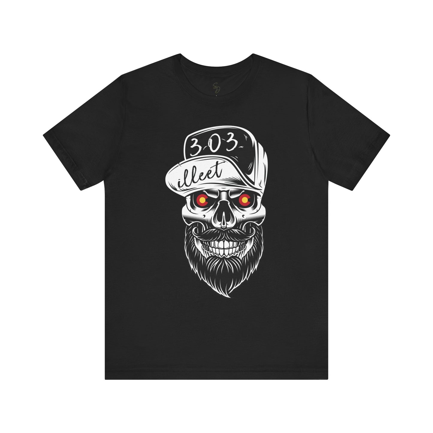 Bearded skull adorned with Colorado's iconic 'C' emblem as piercing eyes.