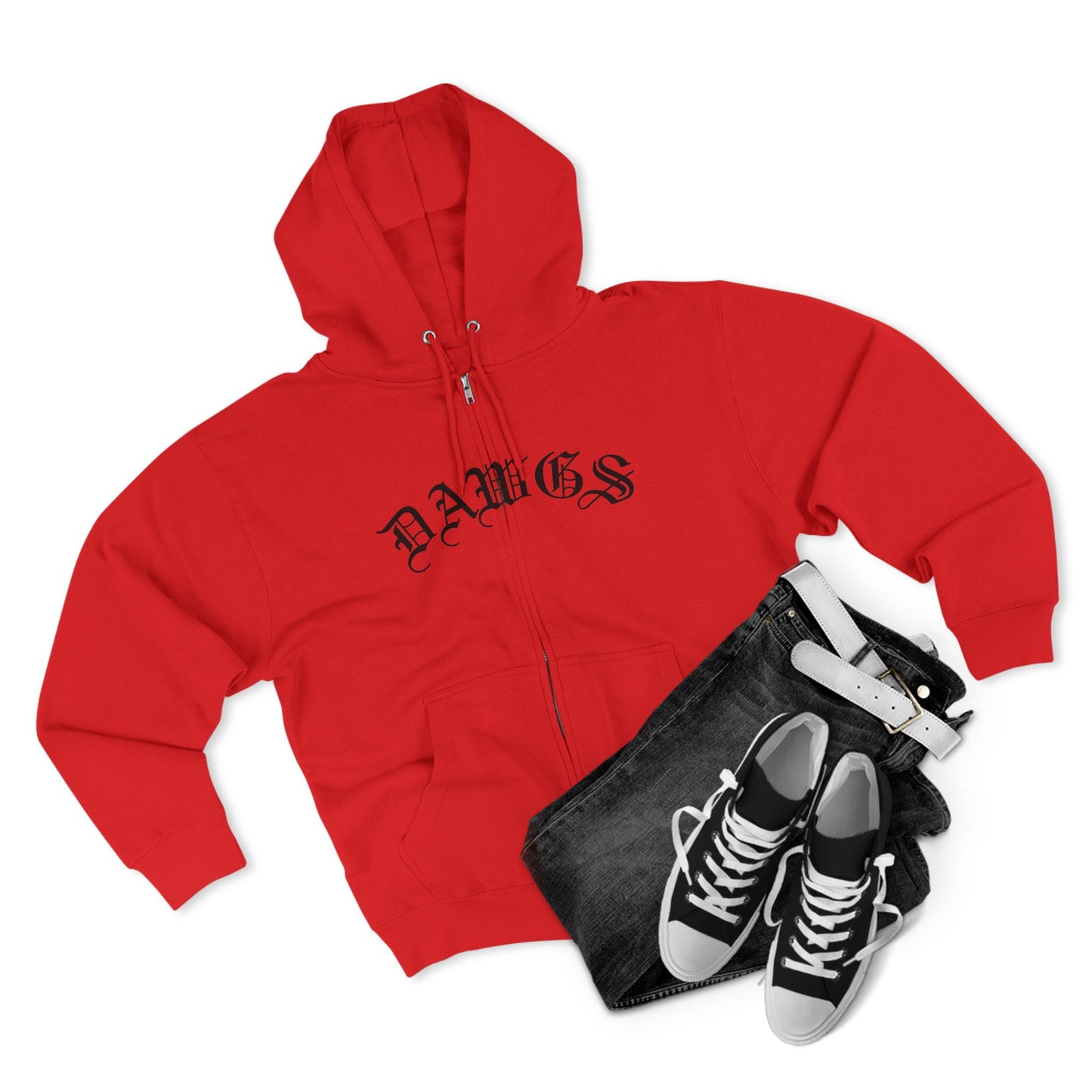 Dawgs Zip Hoodie — "DAWGS" Gothic Front & Crowned Dawg Back