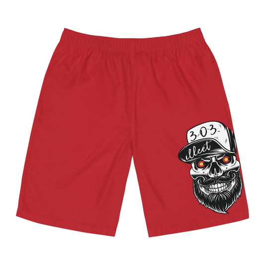 303 Skull Men's Board Shorts (Red)