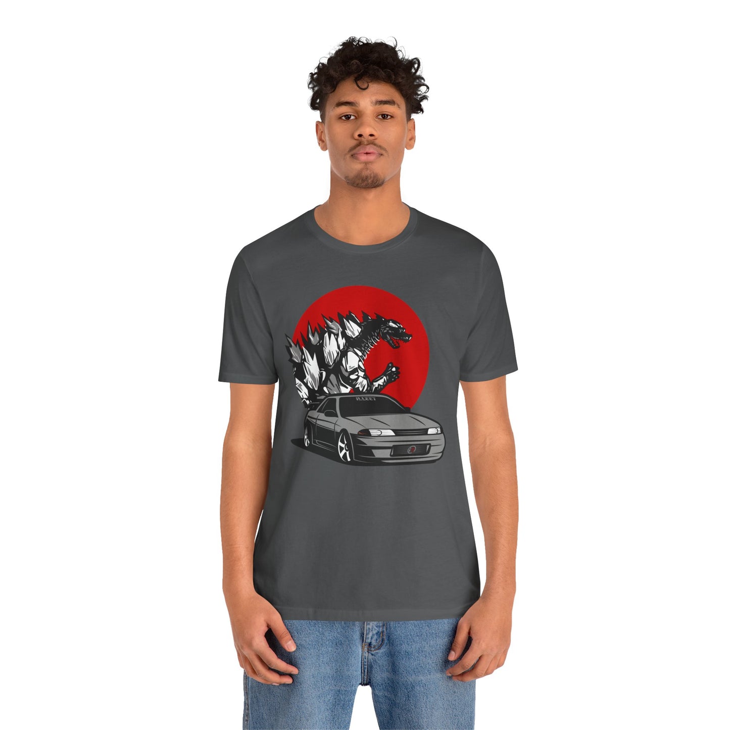 Unveil the Powerhouse: Gray Skyline R32 and Godzilla T-Shirt!