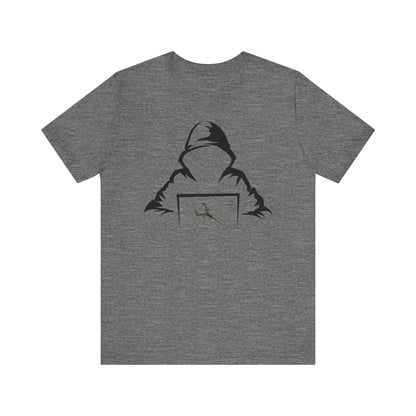 Unleash your inner coding connoisseur or IT guru with our electrifying tee featuring a figure cloaked in a hoodie