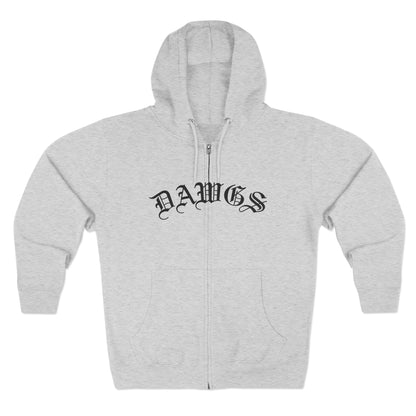 Dawgs Zip Hoodie — "DAWGS" Gothic Front & Crowned Dawg Back