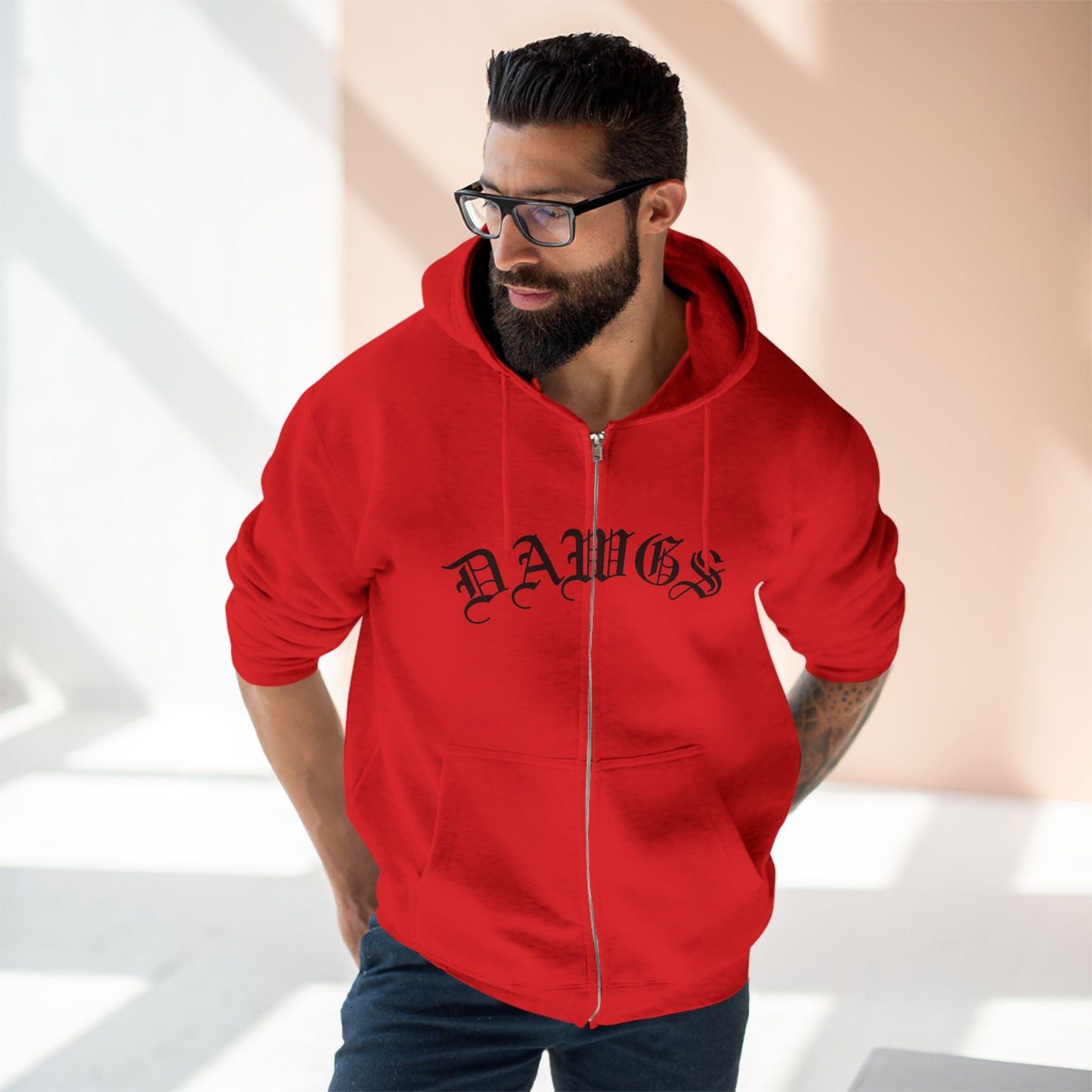 Dawgs Zip Hoodie — "DAWGS" Gothic Front & Crowned Dawg Back