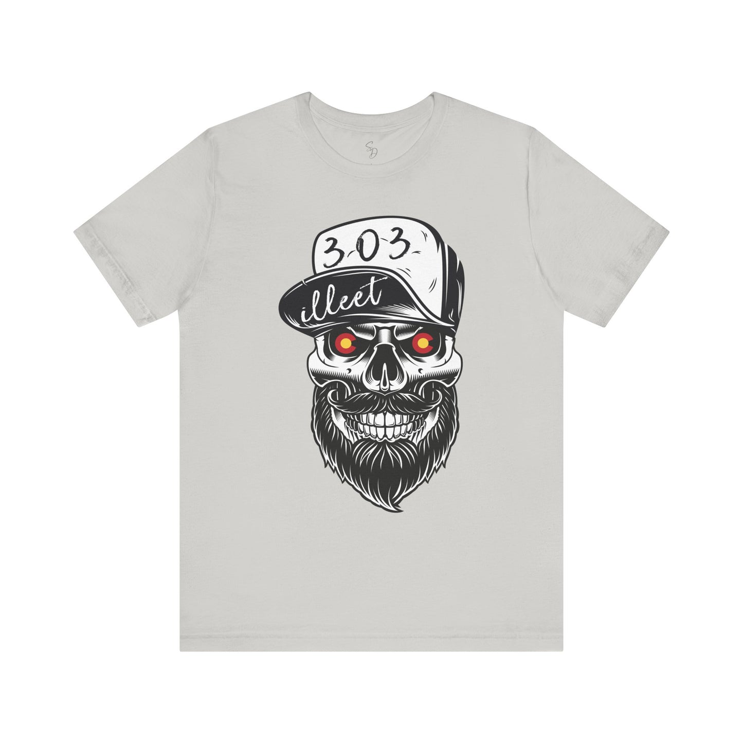 Bearded skull adorned with Colorado's iconic 'C' emblem as piercing eyes.