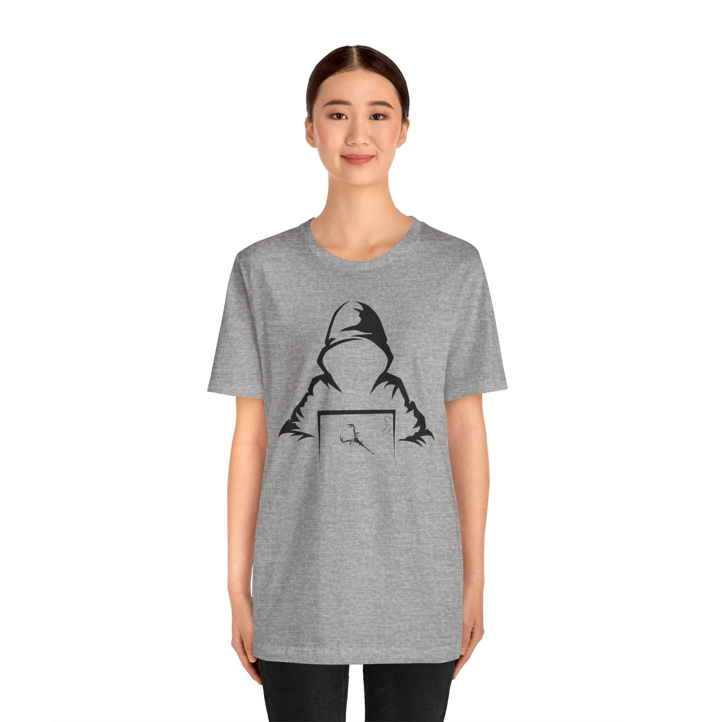 Unleash your inner coding connoisseur or IT guru with our electrifying tee featuring a figure cloaked in a hoodie