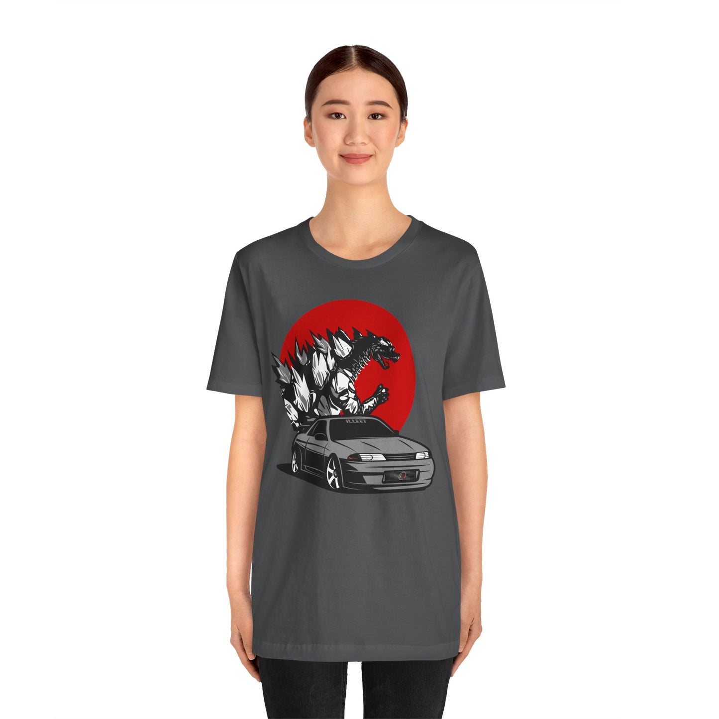 Unveil the Powerhouse: Gray Skyline R32 and Godzilla T-Shirt!