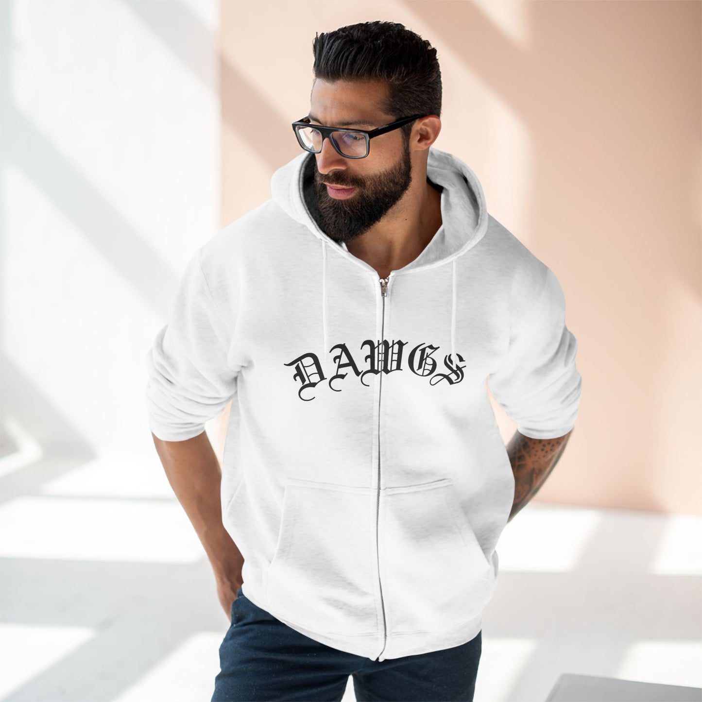 Dawgs Zip Hoodie — "DAWGS" Gothic Front & Crowned Dawg Back