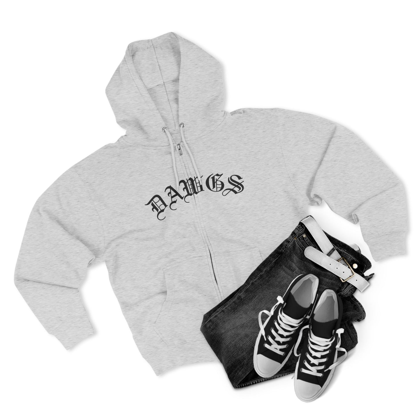 Dawgs Zip Hoodie — "DAWGS" Gothic Front & Crowned Dawg Back